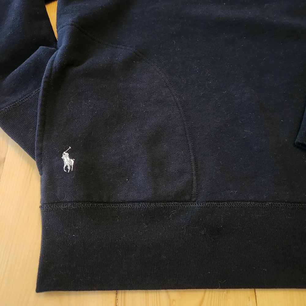 POLO Ralph Lauren Men's Tube Neck Pullover Hoodie Sweatshirt Black White Pony L
